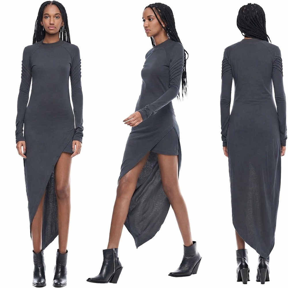 Jonny Cota Studio Asymmetrical Moto Dress Gray Size Small